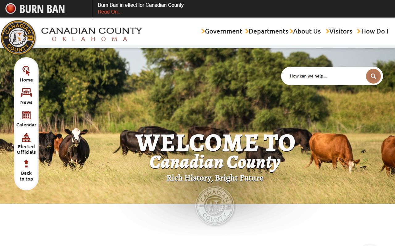 Canadian County government website showing county departments and court information