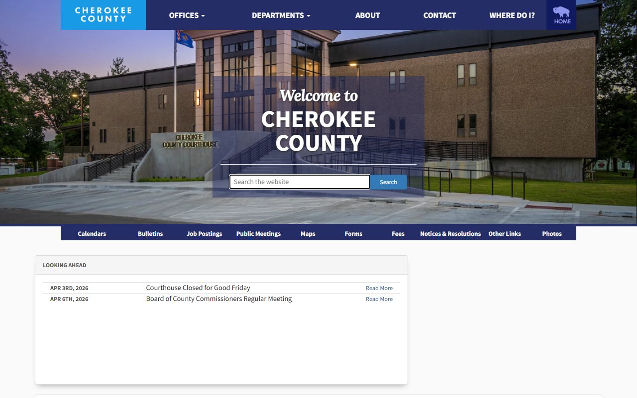 Cherokee County government website with county office and court contact information