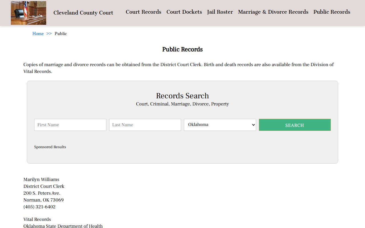 Cleveland County public records search portal for divorce decree documents