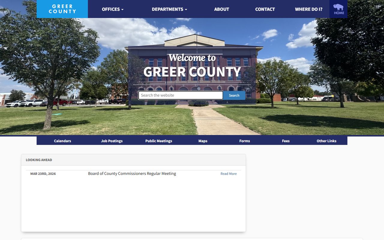 Greer County government website showing county offices for divorce decree records in Mangum Oklahoma
