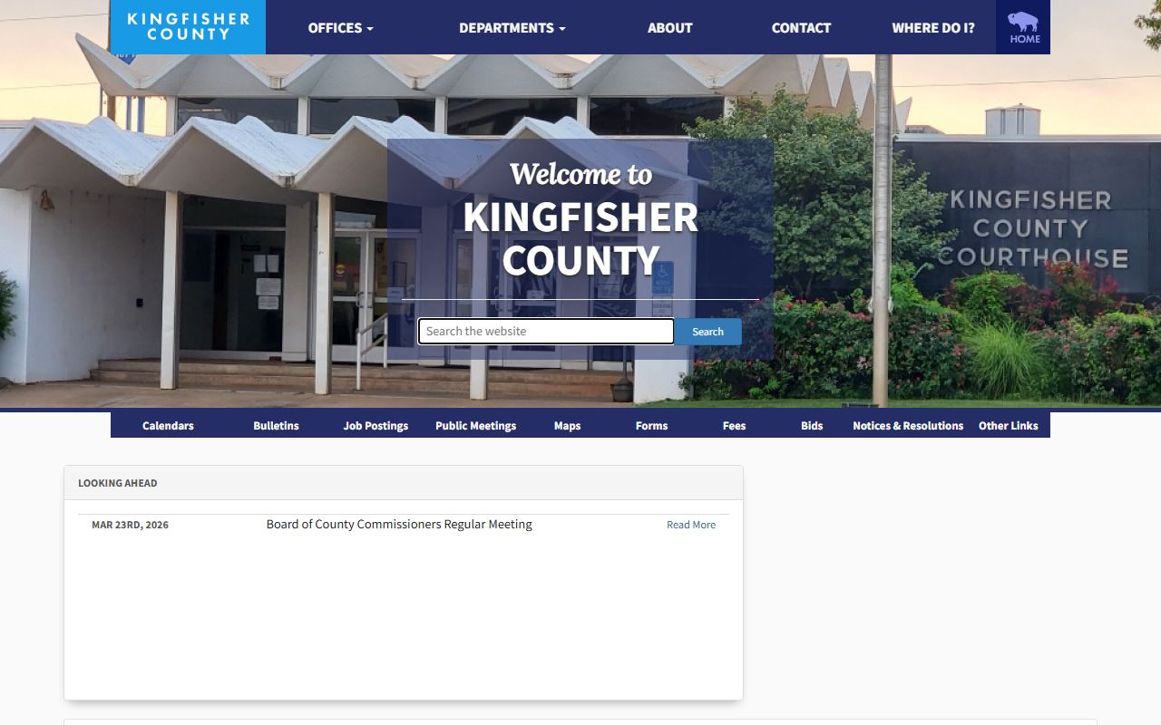 Kingfisher County government website listing county offices and divorce record resources