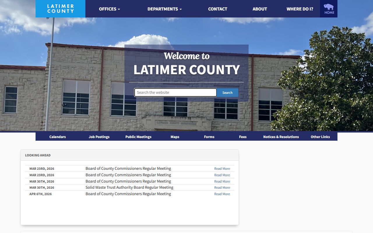 Latimer County Oklahoma government website with courthouse and court clerk information