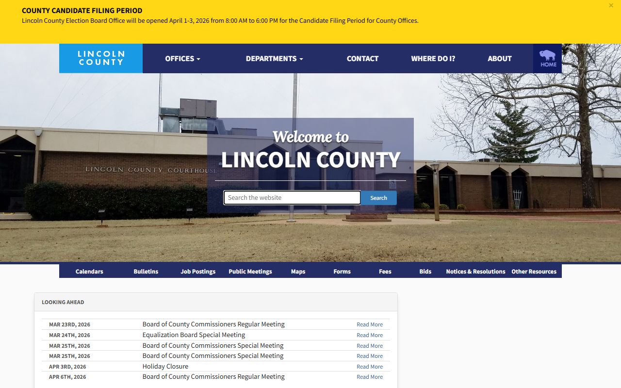 Lincoln County Oklahoma government website with court clerk and courthouse contact information