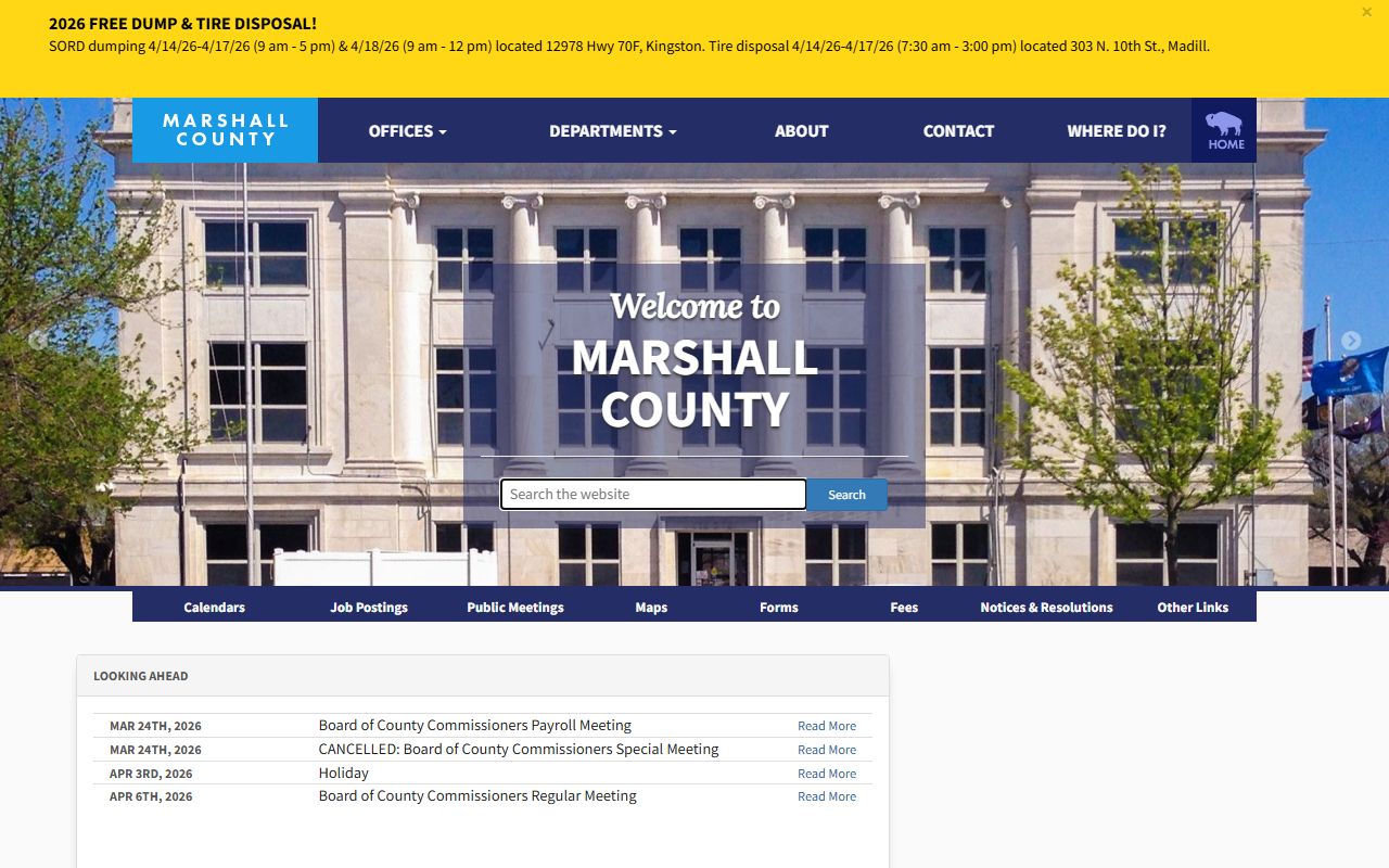 Marshall County government website showing divorce decree office contacts