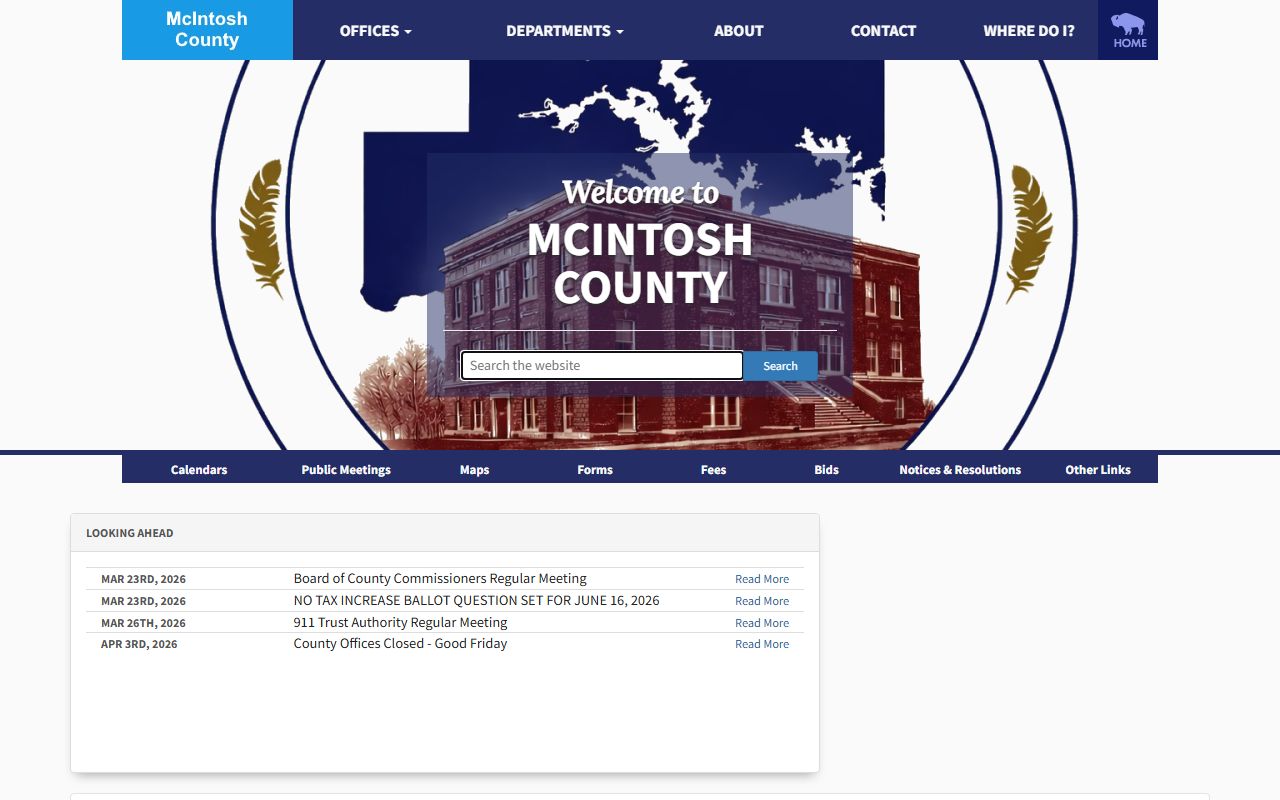 McIntosh County government website showing divorce decree contacts