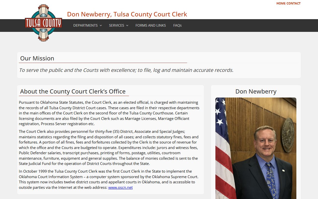 Tulsa County Court Clerk website for divorce decree records