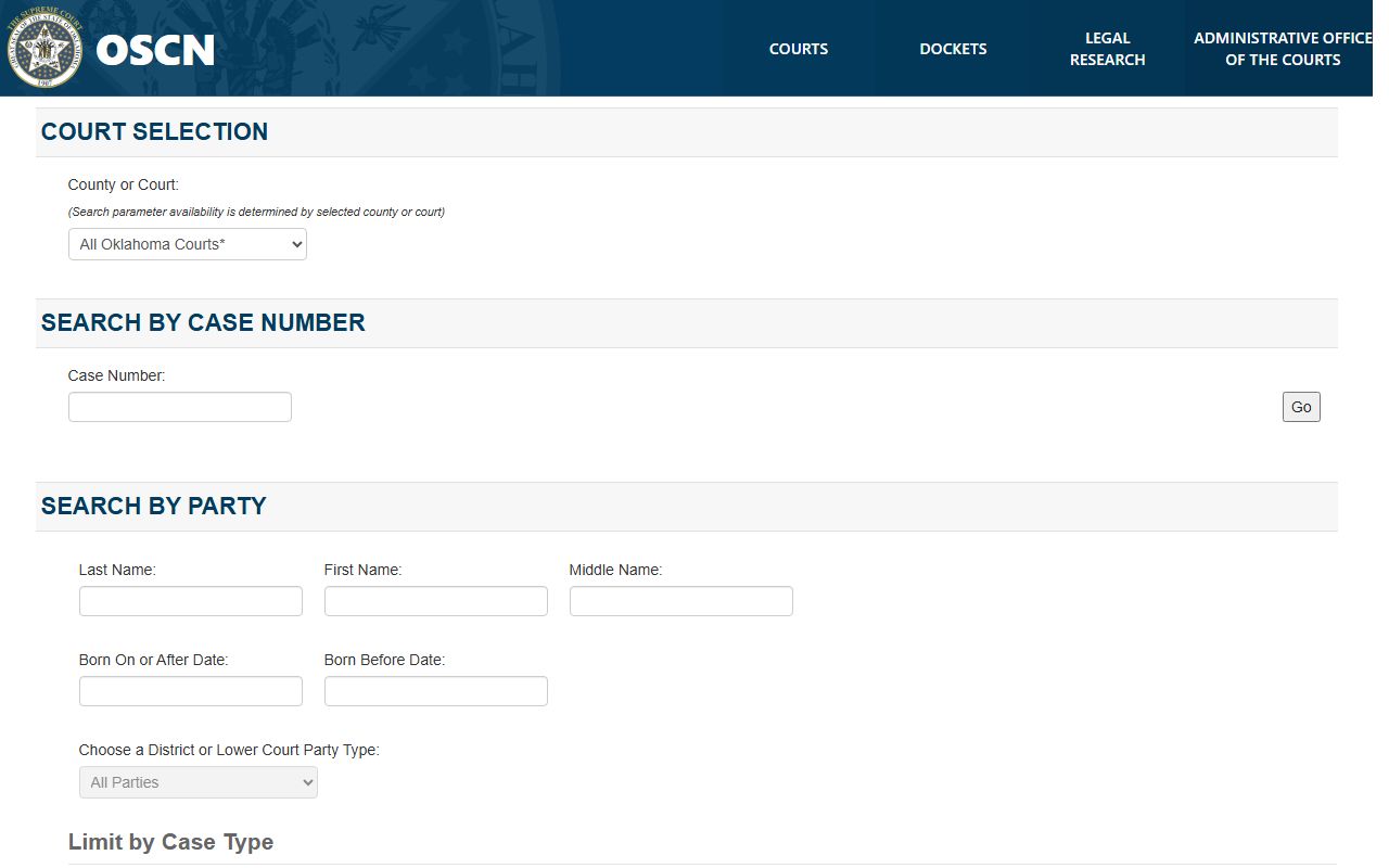 OSCN case search tool for Oklahoma divorce decree lookup