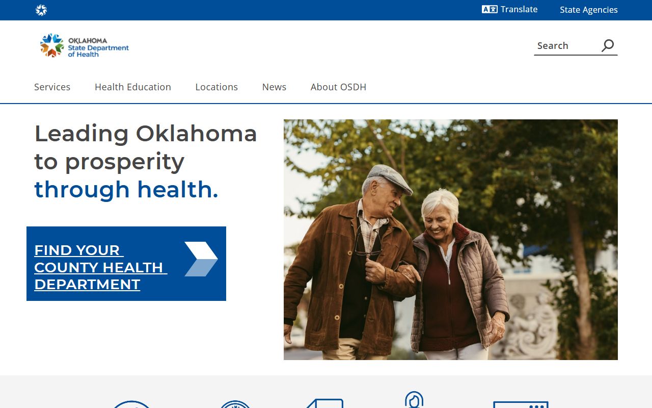 Oklahoma Department of Health homepage showing vital statistics data separate from Carter County certified divorce decrees